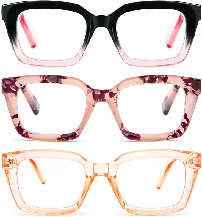 REAVEE 3 Pack Oprah Style Oversized Reading Glasses for Women Men Blue Light Blocking, Ladies Stylish RetroSquare Large Computer Readers (Pink Leopard/Black Pink/Tea 2.0x)