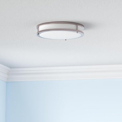 ASD LED 10" Round Flush Mount Lighting, Close to Ceiling Light Fixture | 3CCT, Dimmable, Energy Star, ETL Listed | 16W 1041LM 3000K-5000K 120V | Low Profile Double Ring Lamp | Nickel