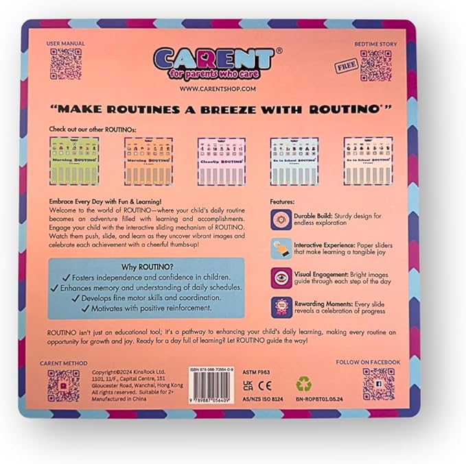 ROUTINO Bedtime Routine Chart for Kids, Visual Schedule with Interactive Paper Slider, Evening Sleep Tracker for Children, Promotes Consistent Nighttime Habits & Restful Sleep