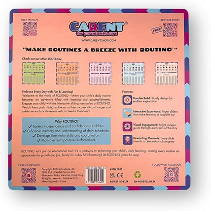 ROUTINO Bedtime Routine Chart for Kids, Visual Schedule with Interactive Paper Slider, Evening Sleep Tracker for Children, Promotes Consistent Nighttime Habits & Restful Sleep