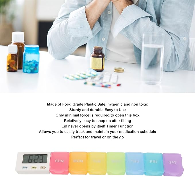Automatic Pill Dispenser, Medicine Organizer with Timer Reminder Alarm, Portable Large Capacity Pill Organizer for Home, Office (7 Grids)