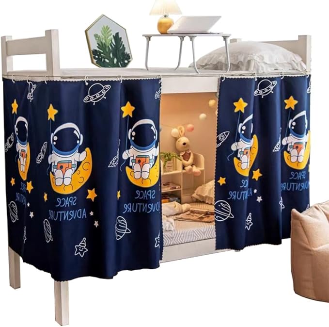 Bottom Bunk Bed Curtains Privacy Cloth Underbed Curtains for Low Loft Bed Twin, 2 Panels, Navy Spaceboy