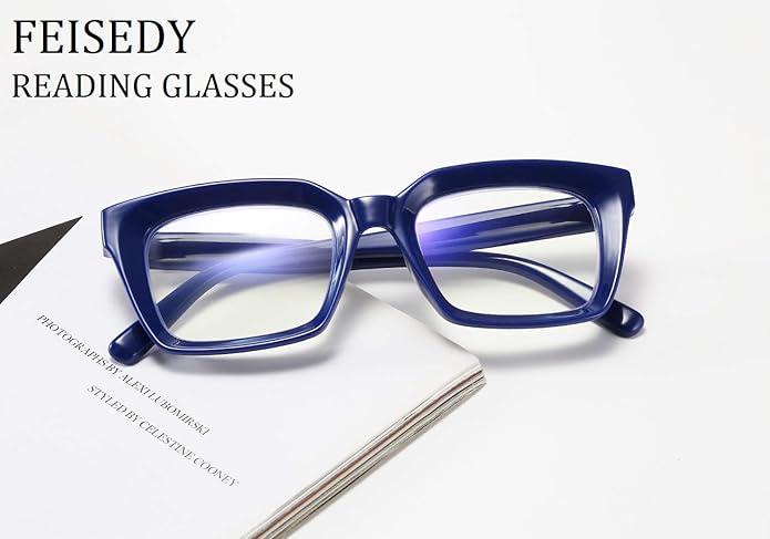 FEISEDY Retro Square Blue Light Blocking Reading Glasses Anti Glare Digital Eyestrain Reader B2479