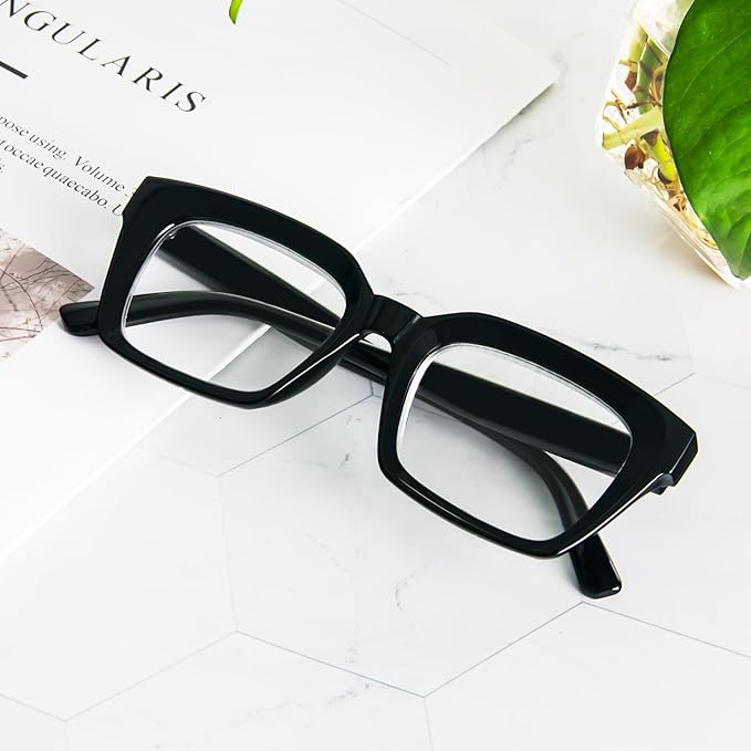 REAVEE 2 Pack Oprah Style Oversized Reading Glasses for Women Men Blue Light Blocking, Ladies Stylish Retro Square Large Computer Readers (Black/Black 3.0x)