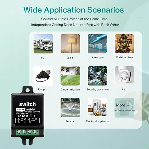 Mini WiFi Smart Switch with Rf 433 Mhz Remote Control,120 Volt Ac 220v Remote Control Switch WiFi Tuya App,10a Relay Wireless Light Switch and Receiver Kit for Lamp