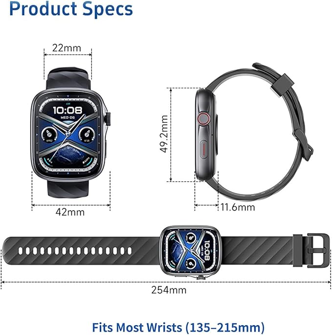 Smart Watch with Big Screen, Ultra HD 1.95" AMOLED Display (410×502 High Resolution) | 3ATM Waterproof | Heart Rate/Sleep Tracker | 130+ Sports/Fitness Modes, Bluetooth Calling, Smart Notifications