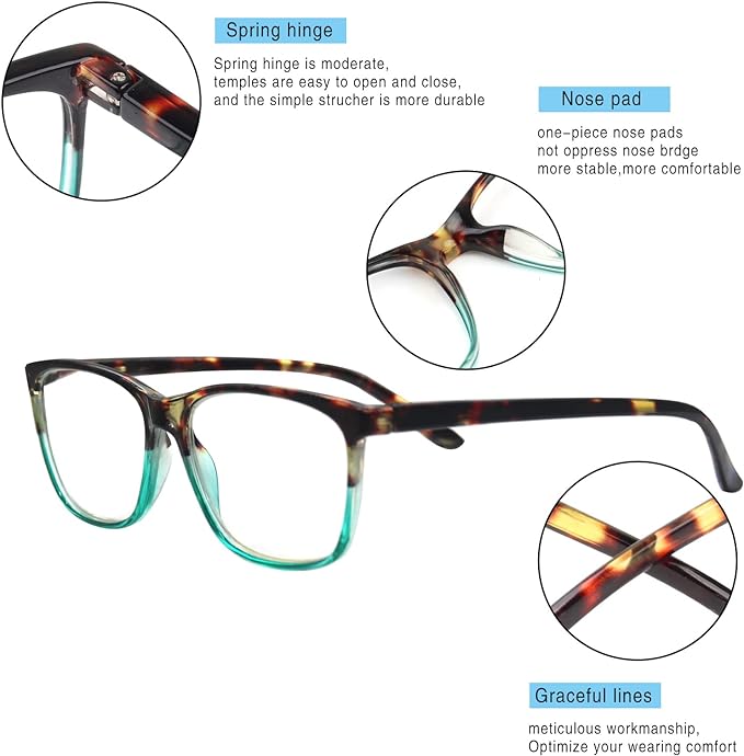 Henotin 4 Pack Ladies Reading Glasses Blue Light Blocking Spring Hinge Readers Anti Eyestrain Computer Eyeglasses (Multicolor, 1.25)