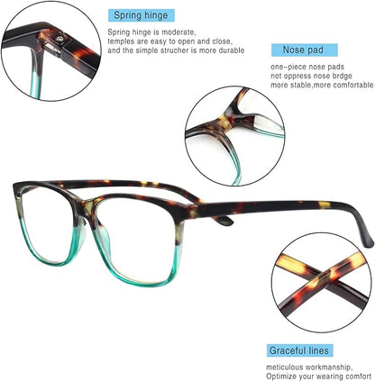 Henotin 4 Pack Ladies Reading Glasses Blue Light Blocking Spring Hinge Readers Anti Eyestrain Computer Eyeglasses (Multicolor, 1.25)