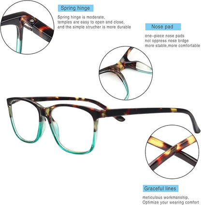 Henotin 4 Pack Ladies Reading Glasses Blue Light Blocking Spring Hinge Readers Anti Eyestrain Computer Eyeglasses (Multicolor, 2.5)