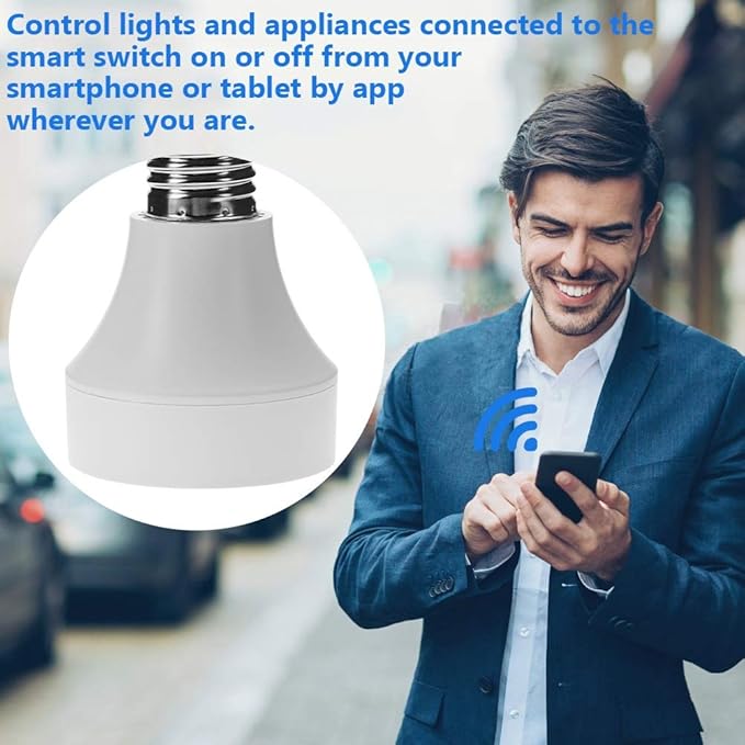 WiFi Control Light Bulb Base Switch - Smart Lamp Holder Adapter for Wireless Control - Compatible with Android & iOS - Schedule On/Off Timer - E26/E27 Socket