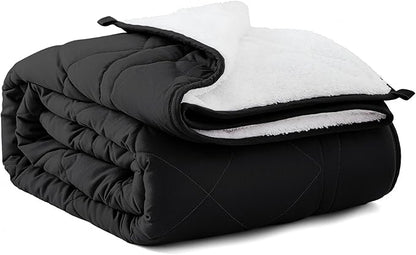 OMYSTYLE Sherpa Reversible Weighted Blanket, Cooling Heavy Blanket for Adults, Reversible Design with Plush Sherpa Fleece and Velvety Brushed, King Size(25lbs, 88''x104''), All Season Use, Black