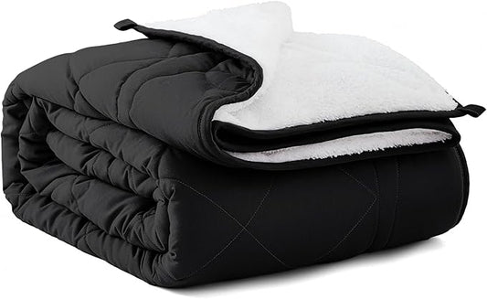 OMYSTYLE Sherpa Reversible Weighted Blanket, Cooling Heavy Blanket for Adults, Reversible Design with Plush Sherpa Fleece and Velvety Brushed, King Size(25lbs, 88''x104''), All Season Use, Black