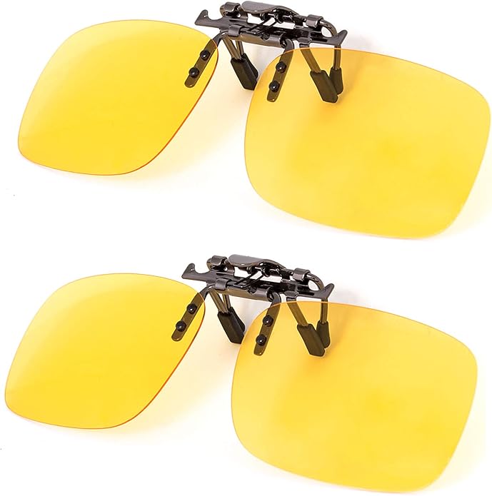 BLUE CUT Clip on Polarized Night vision Glasses Flip up Sunglasses UV-400 to Wear Over prescription Glasses for night driving