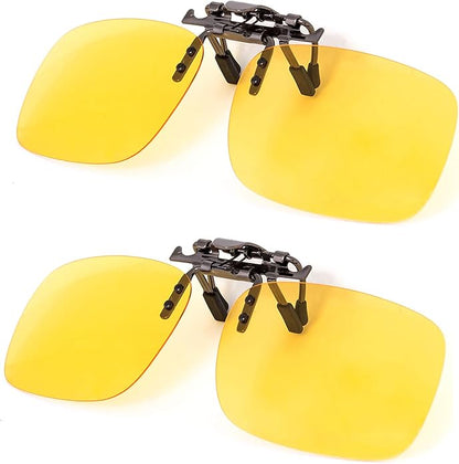 BLUE CUT Clip on Polarized Night vision Glasses Flip up Sunglasses UV-400 to Wear Over prescription Glasses for night driving