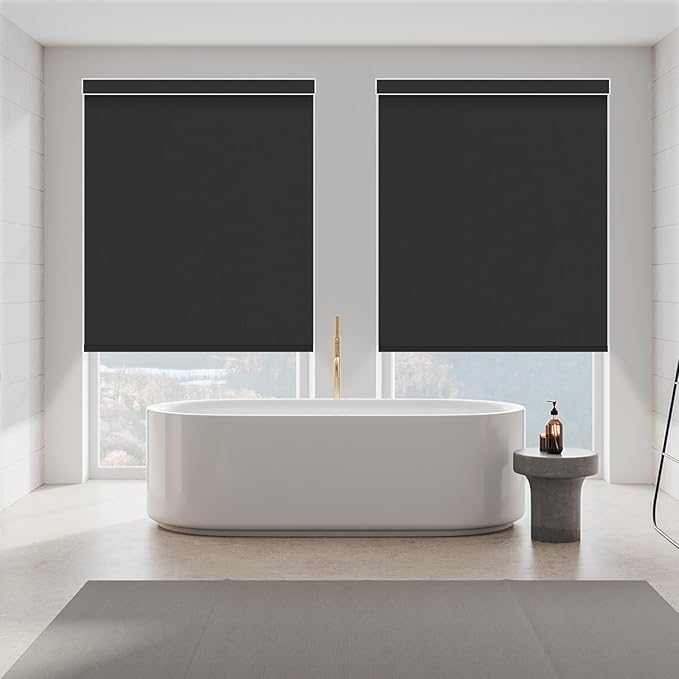 Motorized Shades,Smart Blinds with Remote,100% Blackout Roller Blinds,Work with Google Assistant,Homekit,Automatic Shades,Custom Widths from 16" to 110",Vinyl Black