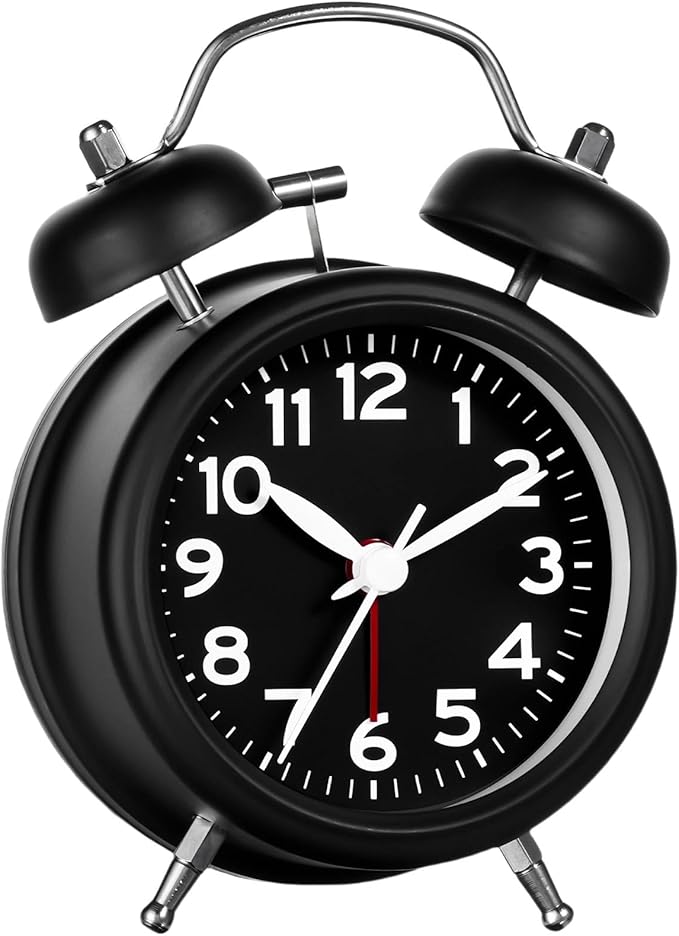 AKCISOT Loud Alarm Clock for Heavy Deep Sleepers,3 Inches Analog Metal Twin Bell Clocks Battery Operated with Backlight for Bedroom Bseide, Old Fashioned for Desk Home Decoration (Black)