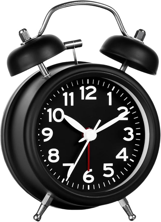 AKCISOT Loud Alarm Clock for Heavy Deep Sleepers,3 Inches Analog Metal Twin Bell Clocks Battery Operated with Backlight for Bedroom Bseide, Old Fashioned for Desk Home Decoration (Black)