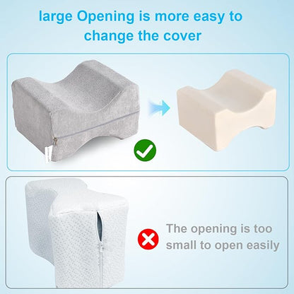 ZOAN Memory Foam Knee Pillow, Knee Pillow for Side Sleepers, Leg Pillow for Side Sleeping, Hip and Back Pain, Sciatica Pain Relief Pillow Grey