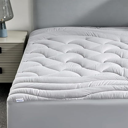 SLEEP ZONE Cooling Mattress Topper Cal King, Premium Zoned Quilted Mattress Pad, Pillow Top Mattress Protector Cover, Machine Wash Durable, Deep Pocket 8-21 inch, Silver Grey, Cal King