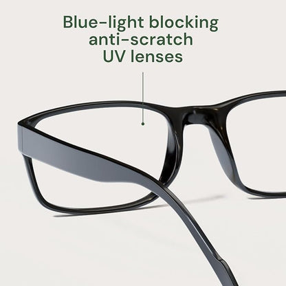 Gaoye +1.75 2-Pack of Reading Glasses - Blue-Light Filter, UV Protection - Readers with Rectangle Frames