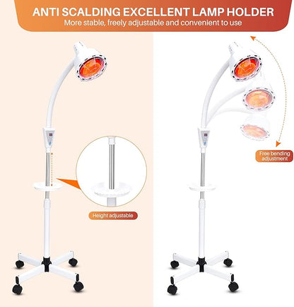 Infrared Light Therapy 275W Red Infrared Therapy Lamp for Body or Pain Therapy Device with Timer and Adjustable Height Stand