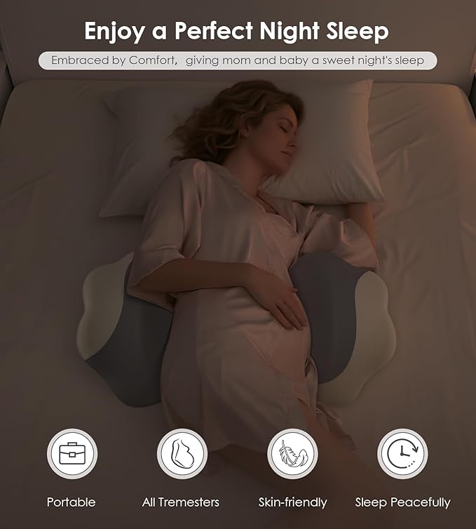 DONAMA Memory Foam Pregnancy Pillow- with Adjustable Air Bag for Back/Legs/Belly/HIPS Support, W-Shaped Pregnancy Wedge Pillows for Sleeping, Cooling Maternity Body Pillow for Pregnant Women