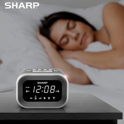 Sharp Big Bang Super Loud Alarm Clock for Heavy Sleepers, 6 Extremely Loud Wake Up Sounds: Rooster, Bugle, Nagging Mom, Jackhammer, Siren, Beep– Up to 115db Volume, Silver/Black with White LED Display