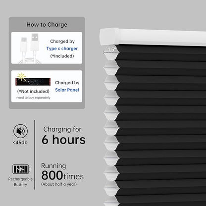 Motorized Cellular Shades with Remote, Light Filtering Smart Cellular Shades Compatible with Alexa, Honeycomb Window Blinds for Bedroom Home Office, Custom Size, Half Shading Black