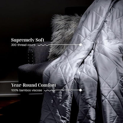 LUXOME Lightweight Blanket | 100% Rayon (Viscose) from Bamboo Fabric & Fill | Full/Queen - 86"x92" | Super Soft | Thermal-Regulating | Stone