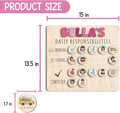 Wooden Chore Chart for Kids Visual Schedule, Routine Chart for Kids, Morning Bedtime Routine Chart for Toddlers Ages 2-4, Daily Kids Schedule Board for Home (16)