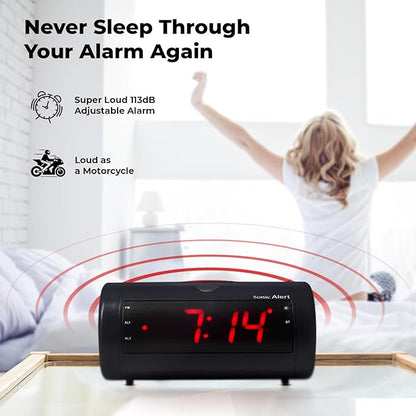 Sonic Blast Digital Alarm Clock – Loud Alarm Clock for Heavy Sleepers – Bedside Alarm Clock – Android & iOS Compatible - Bluetooth Speaker, USB Port – AUX Compatible