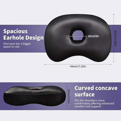 Black Ear Piercing Pillow - Side Sleeper Support with 3.5" Ear Hole Relief, Hypoallergenic Velvet Orthopedic Pillow for Healing Piercings