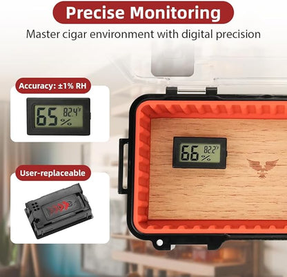 Bald Eagle Travel Humidor, Portable Cigar Case, Cigar Box with Cedar Veneer Humidifier Hygrometer, Highly Airtight, Hold 8-12 Cigars