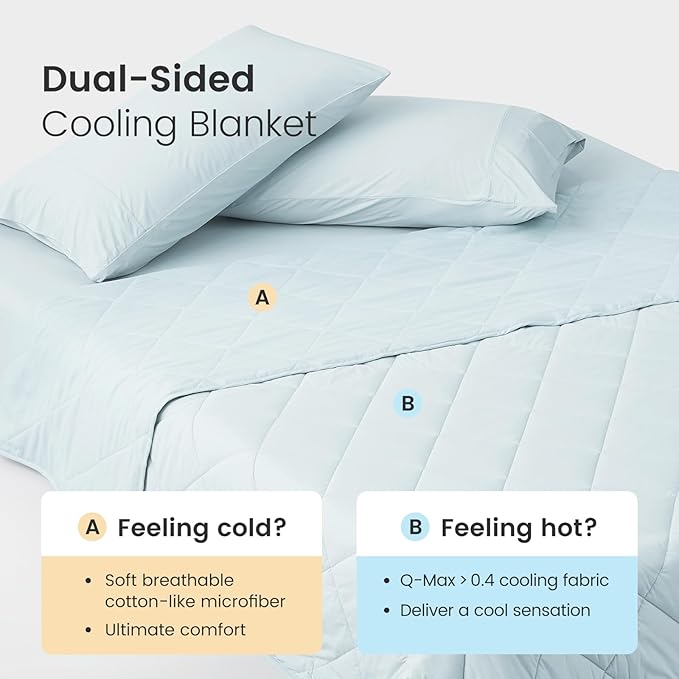 Cozy Bliss Cooling Blanket for Hot Sleepers King Size, Q-Max 0.45 Cooling Comfort, Cold Blankets for Night Sweats Sleeping, Ultra-Cool Lightweight Breathable Summer Blanket for Bed, Cool Blue