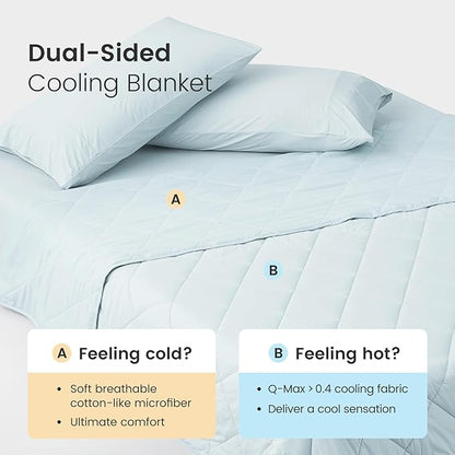 Cozy Bliss Cooling Throw Blanket for Hot Sleepers 50"x70", Q-Max 0.45 Cooling Comfort, Cold Blankets for Night Sweats Sleeping, Ultra-Cool Lightweight Breathable Summer Blanket for Couch Bed, Blue