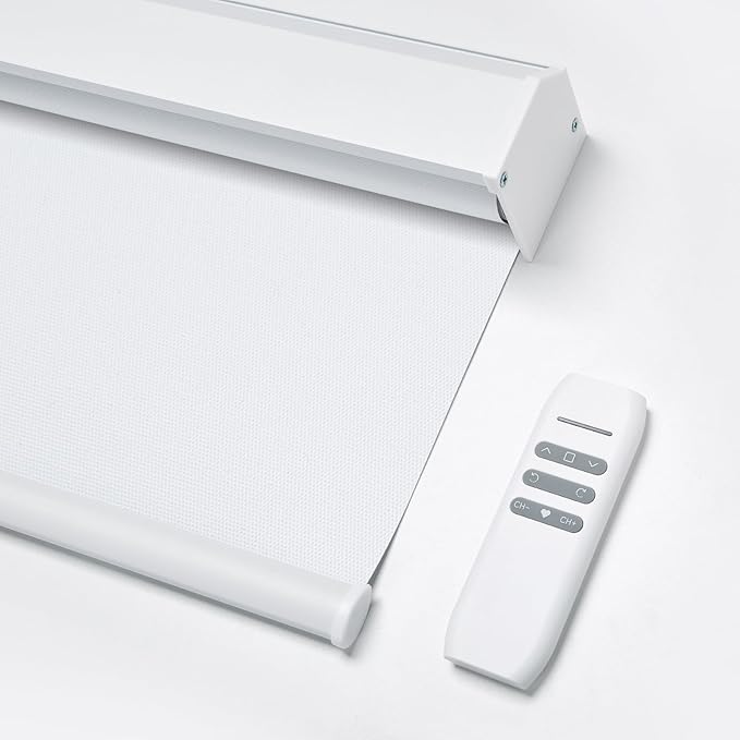 Motorized Blinds with Remote, Custom Waterproof Automatic Electric Blackout Smart Blinds for Windows, Motorized Window Roller Shades Compatible with Alexa Google for Home Office, White