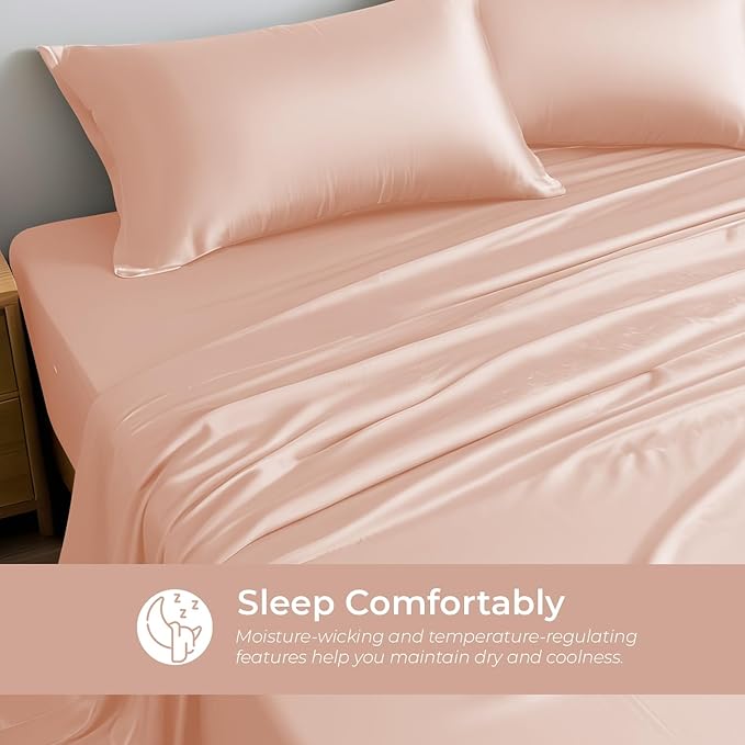 LINENWALAS Twin XL Flat Sheet Only - Rayon Derived from Bamboo Silk Bed Sheet, Premium Breathable Cooling Sheet, Soft Top Sheet (Twin XL, Rose Gold)