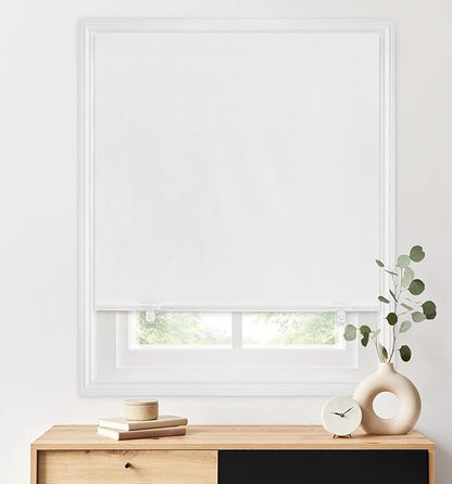 LazBlinds 100% Blackout Door Curtain, No Tools No Drill Cordless Blinds for Windows, Thermal Insulated UV Protection Privacy Window Curtains for French Door Front Door(26''W x 68''H, White, 1 Panel)