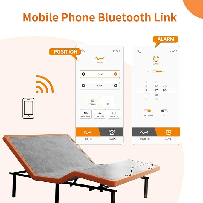 ESHINE Adjustable Bed Frame with Mattress + 12 Inch Memory Foam Mattress, Bluetooth APP Control, Wireless Remote, Zero Gravity, Anti Snore, King, Head and Foot Incline, 2000 Series
