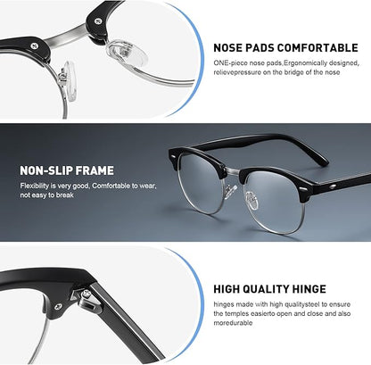 Blue Light Blocking Glasses Vintage Half Frame UV Clear Lens Anti Eyestrain Computer Gaming Glasses for Women Men