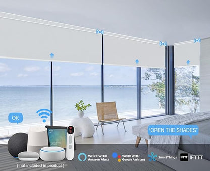 Bringnox Motorized Blinds with Remote,100% Blackout Smart Roller Blinds Compatible with Apple Homekit Google Home and Alexa Via HUB,and Customized (Vinyl White Grey-15)