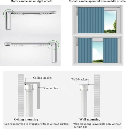 Celling Smart Curtains System, Electric Track with Adjustable Rail,Automatic Curtain Opener,Motorized Curtains Rods With Remote, Compatible with Alexa/Google Home (Up to 120in)