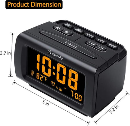 DreamSky Alarm Clock Radios for Bedrooms with Battery Backup, Large Big Numbers with Dimmer Wheel, USB Port, Bedside Digital FM Radio with Sleep Timer, Temperature, Adjustable Volume, Snooze