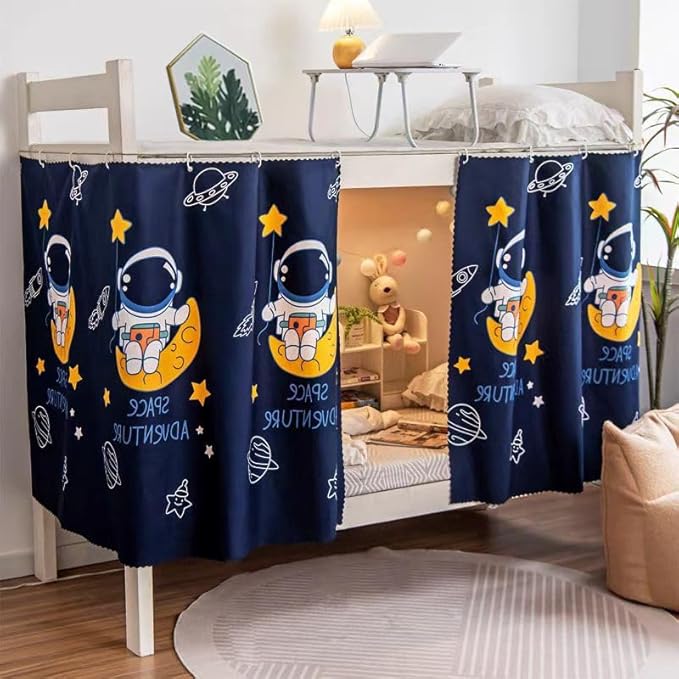 Bottom Bunk Bed Curtains Privacy Cloth Underbed Curtains for Low Loft Bed Twin, 2 Panels, Navy Spaceboy