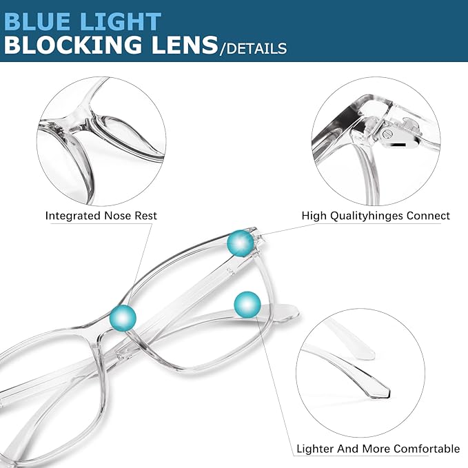 Blue-Light Blocking Glasses Computer Reading/Gaming/TV/Phones Glasses Fashion Anti Eyestrain UV Glasses for Women Men（A4 Gray + Transparent）