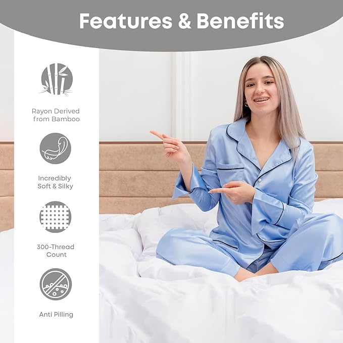 LINENWALAS Queen Flat Sheet Only - Rayon Derived from Bamboo Silk Bed Sheet, Premium Breathable Cooling Sheet, Soft Top Sheet (Queen, Light Grey)