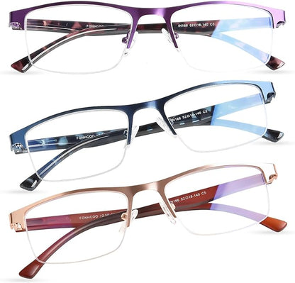 FONHCOO Reading Glasses for Women Men, Blue Light Blocking Reading Glasses Metal Half Frame Computer Readers Anti UV/Glare