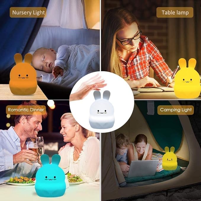 Animal-Shaped Night Light, Rechargeable LED Soft Silicone (BPA Free) Bedside Lamp for Children/Adults, Adjustable Brightness and 9 Colors by Touch Control & Remote Control (Big Rabbit)