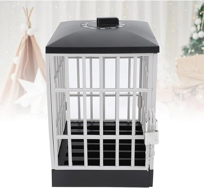 Cell Phone Jail Lock Box, Timer-Enabled Smartphone Storage Cage with Key Lock for 6 Phones, Black Grey Phone Stand Holder for Classroom Home Office to Limit Screen Time