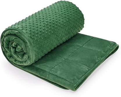 TONGDADA Minky Weighted Blanket | 40''x60'',10lbs | Cozy and Soft Minky Weighted Throw Blanket | Luxury Velvet with Premium Glass Beads | Dark Green Minky